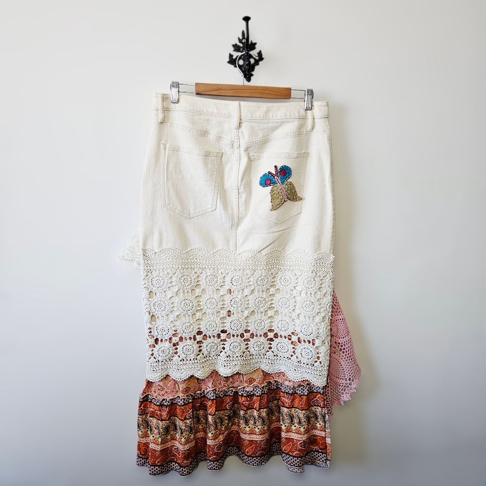 Upcycled Patchwork Lace Maxi Skirt Size 12 Boho Mixed Fabrics Reworked Vintage - Picture 4 of 11
